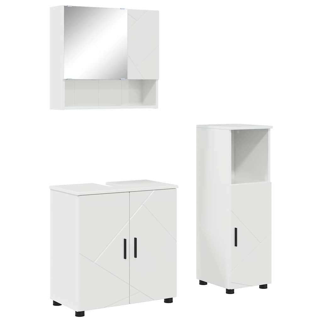 Fürdőszoba bútor szett 3 db Magas Fényű Fehér 61 x 35 x 64 cm