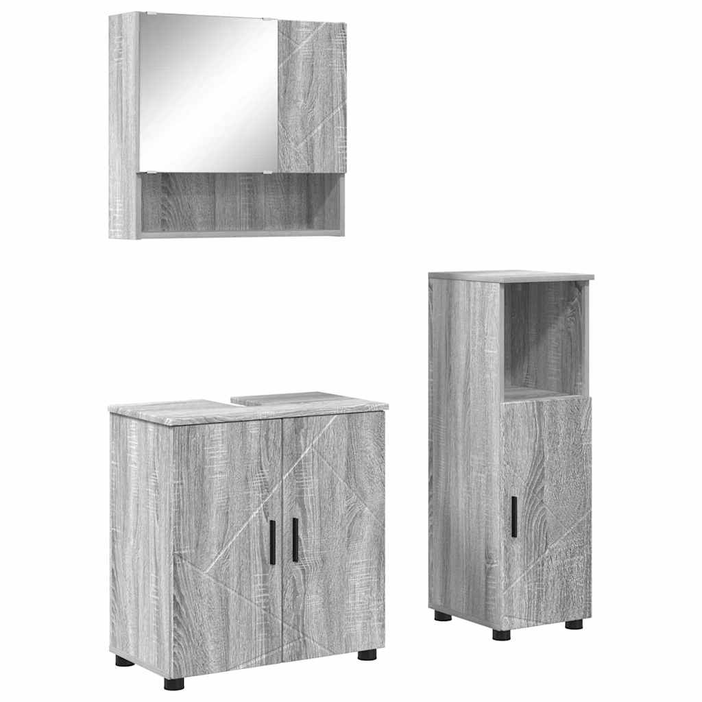 Fürdőszoba bútor szett 3 db Szürke Sonoma 61 x 35 x 64 cm