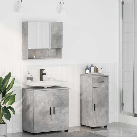 Fürdőszoba bútor szett fiókkal 3 pcs Beton Szürke Faanyag & Fém