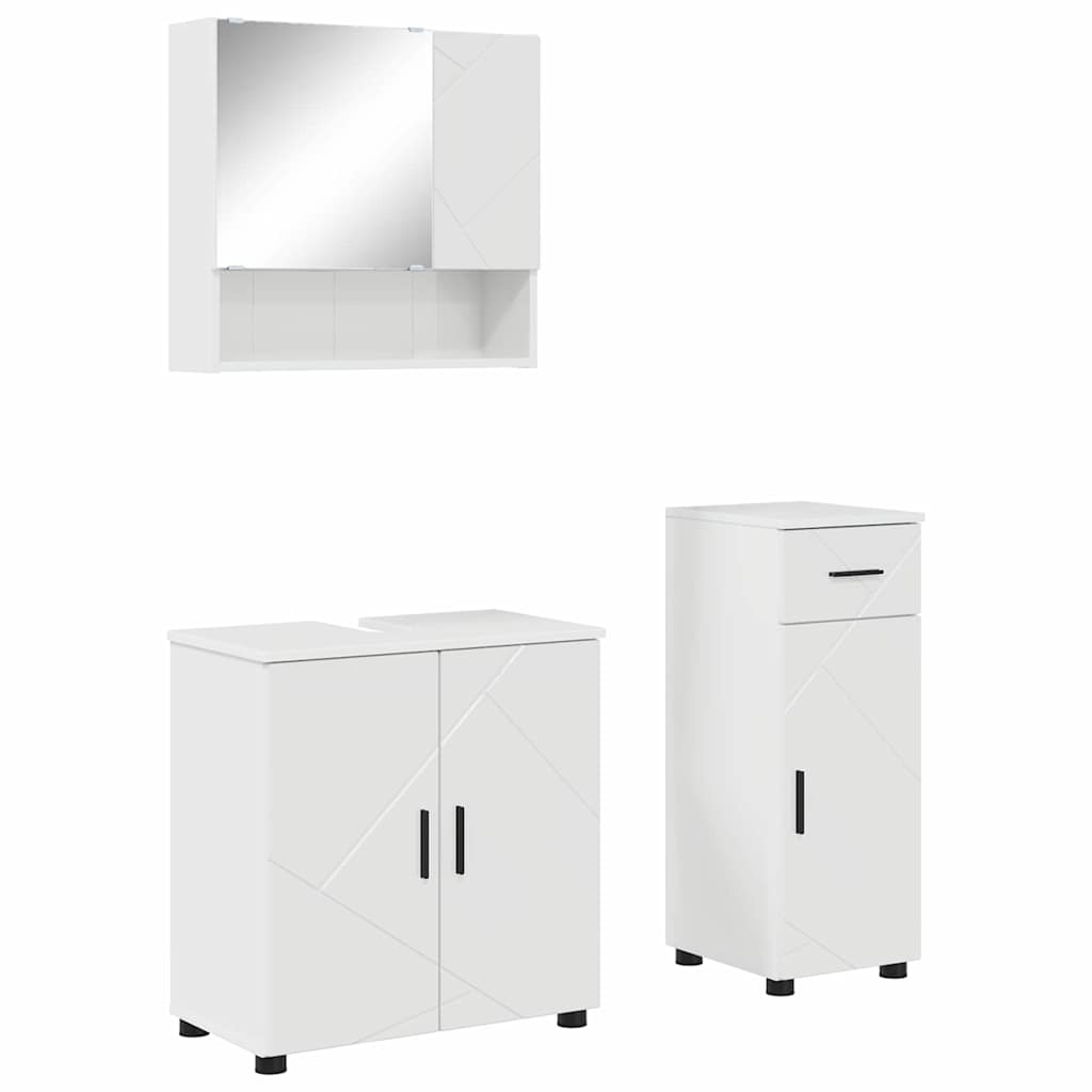 Fürdőszoba bútor szett 3 pcs Magas Fényű Fehér Faanyag & Fém