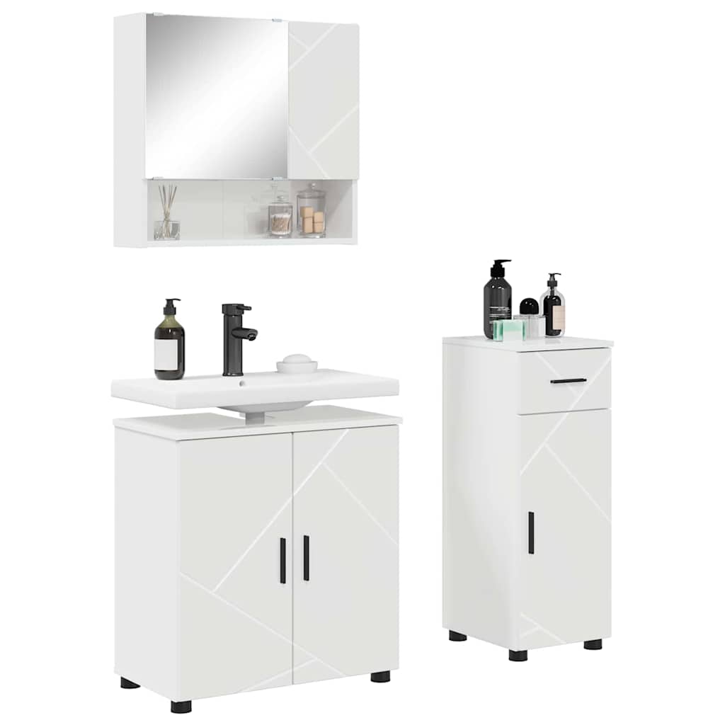 Fürdőszoba bútor szett 3 pcs Magas Fényű Fehér Faanyag & Fém