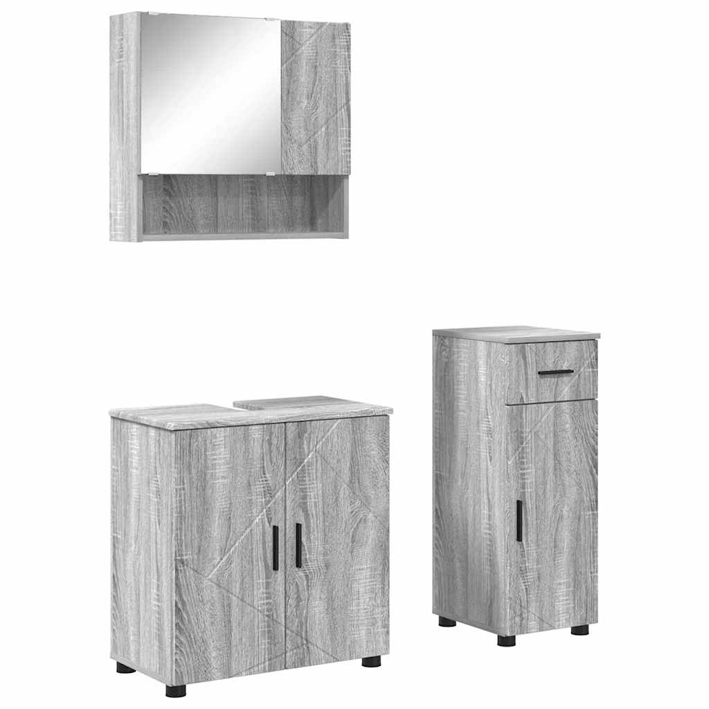 Fürdőszoba bútor szett 3 db Szürke Sonoma 61 x 35 x 64 cm