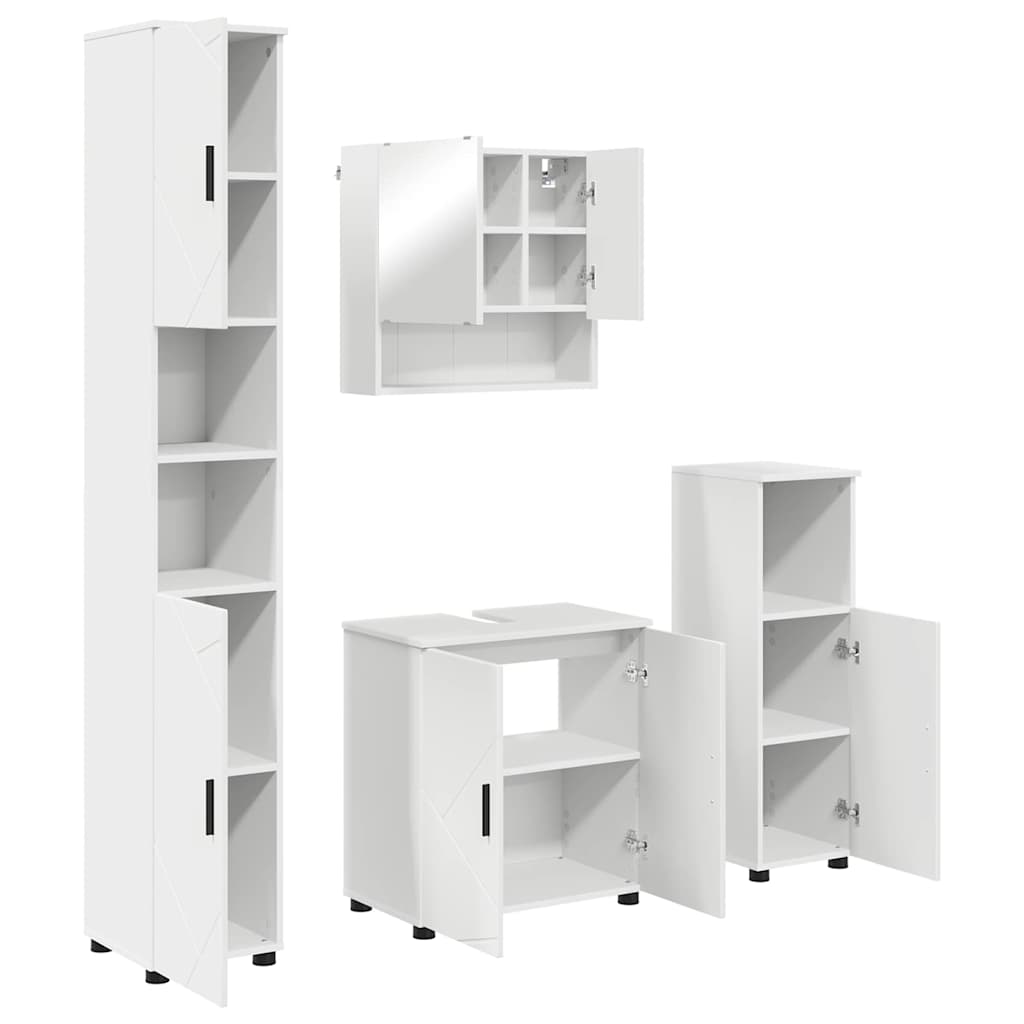 Fürdőszoba bútor szett tárolóval 4 pcs Fehér Faanyag & Fém