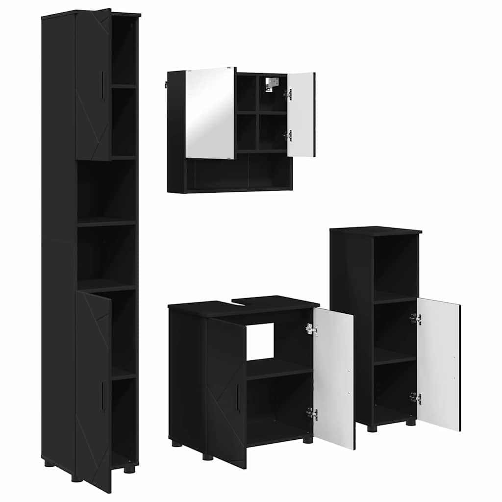 Fürdőszoba bútor szett tárolóval 4 pcs Fekete Faanyag & Fém
