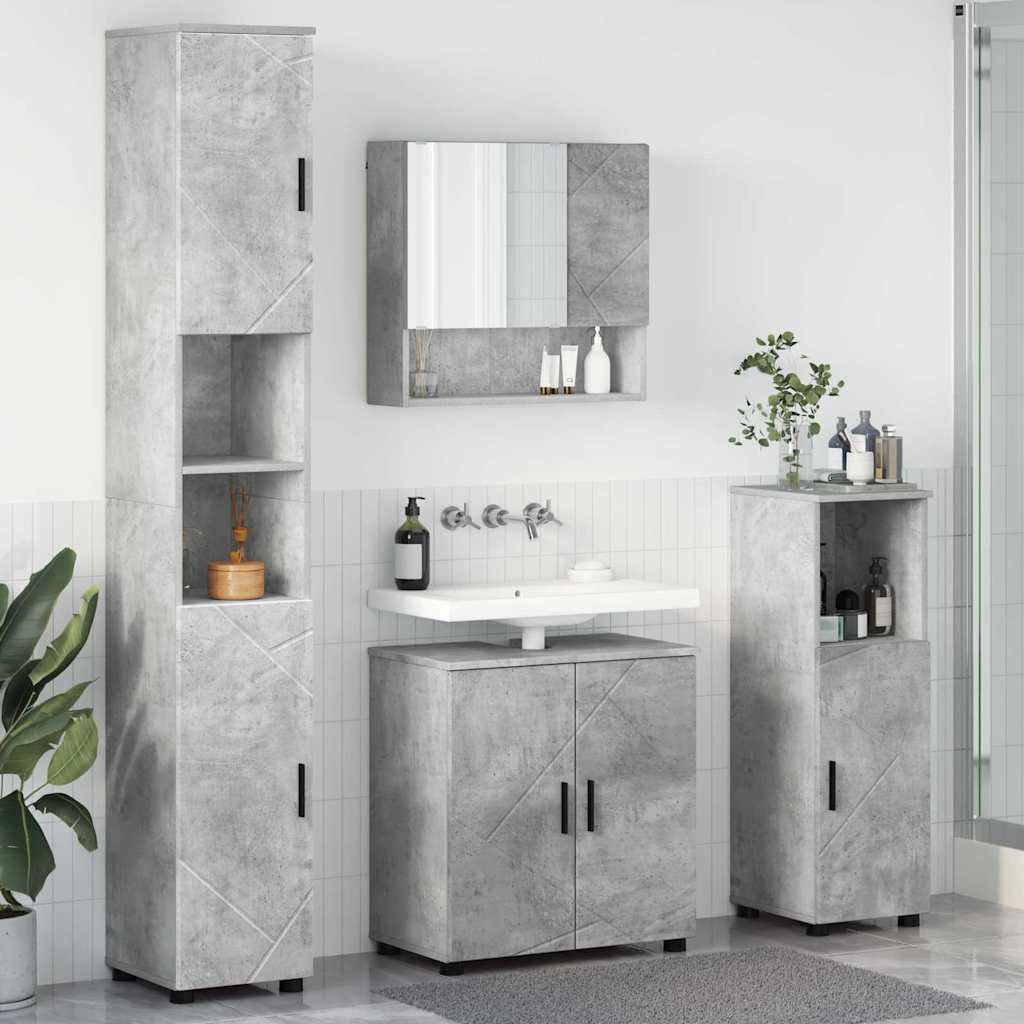 Fürdőszoba bútor szett ajtóval 4 pcs Beton Szürke Faanyag & Fém