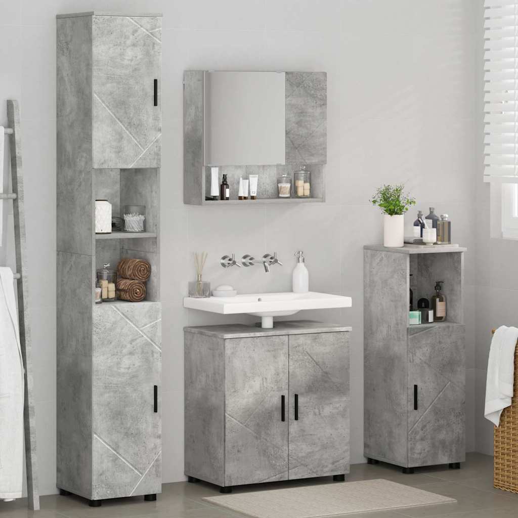 Fürdőszoba bútor szett ajtóval 4 pcs Beton Szürke Faanyag & Fém