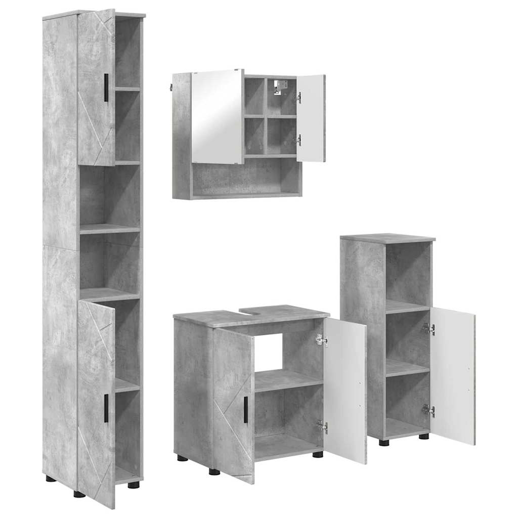 Fürdőszoba bútor szett ajtóval 4 pcs Beton Szürke Faanyag & Fém
