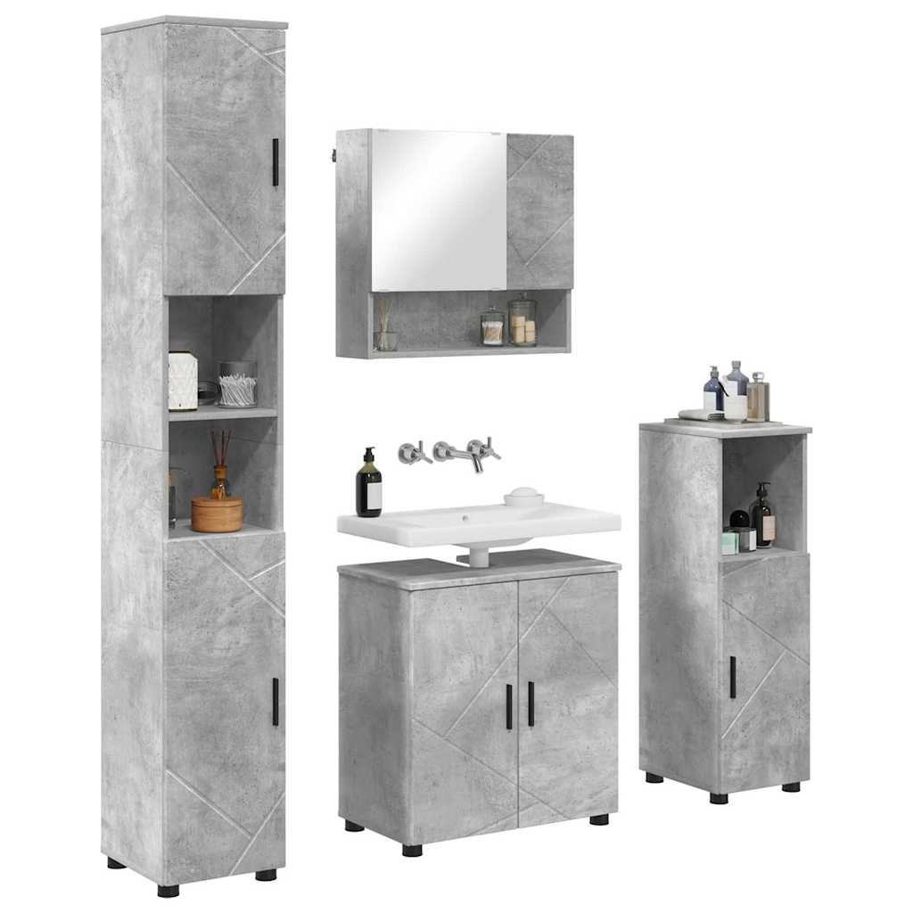 Fürdőszoba bútor szett ajtóval 4 pcs Beton Szürke Faanyag & Fém
