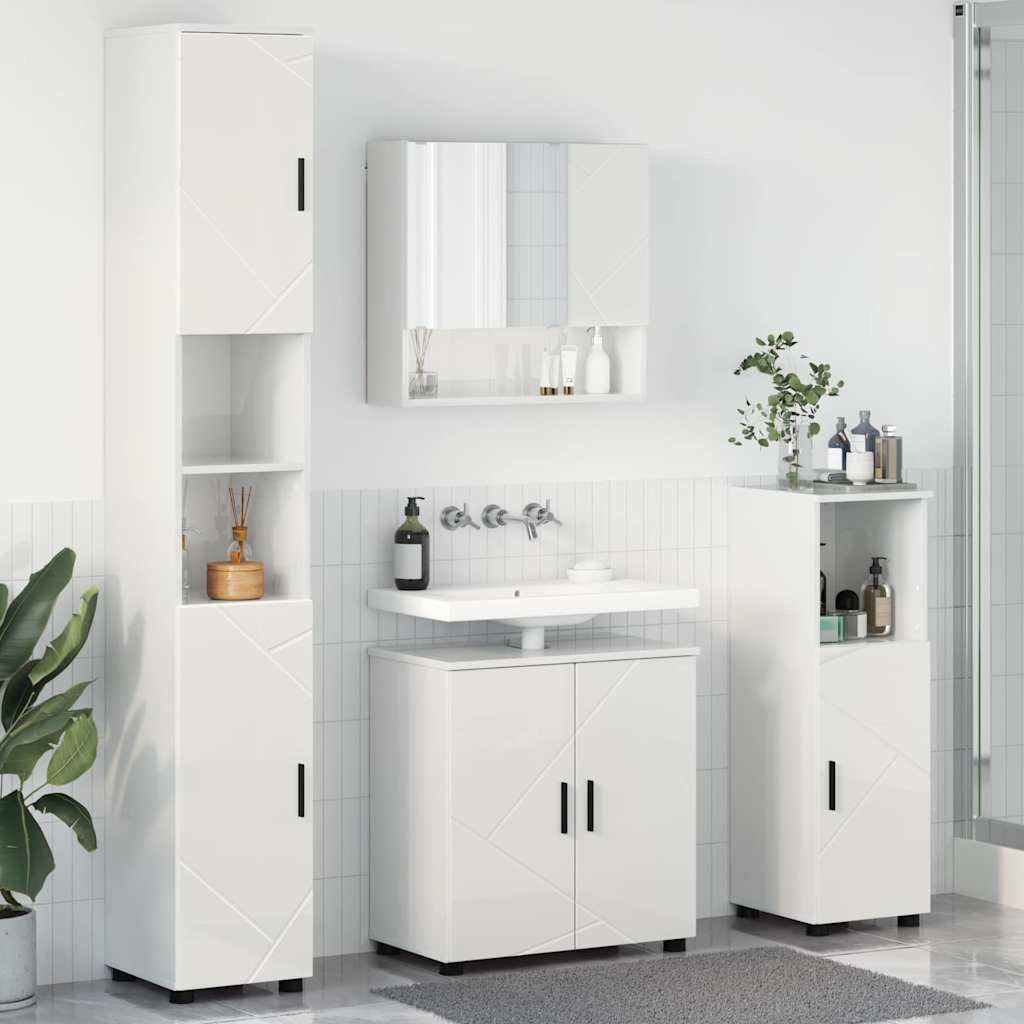 Fürdőszoba bútor szett 4 pcs Magas Fényű Fehér Faanyag & Fém