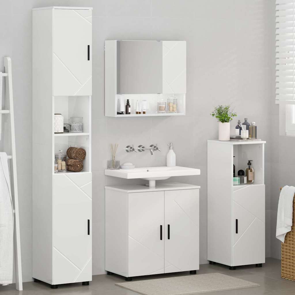 Fürdőszoba bútor szett 4 pcs Magas Fényű Fehér Faanyag & Fém