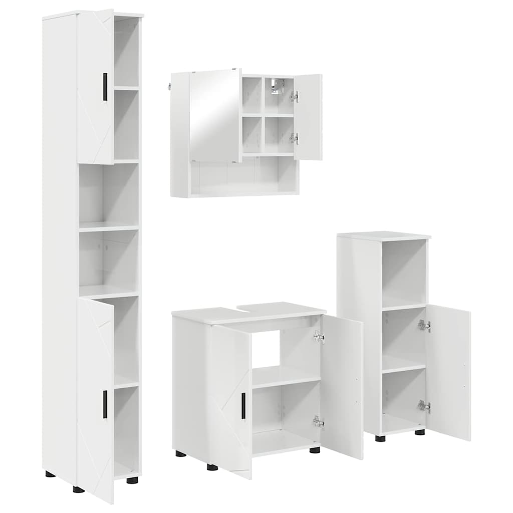 Fürdőszoba bútor szett 4 pcs Magas Fényű Fehér Faanyag & Fém