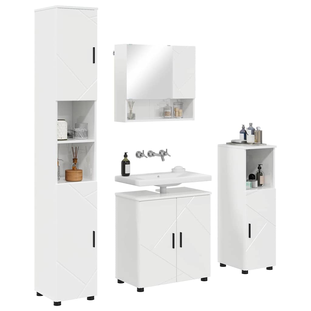 Fürdőszoba bútor szett 4 pcs Magas Fényű Fehér Faanyag & Fém