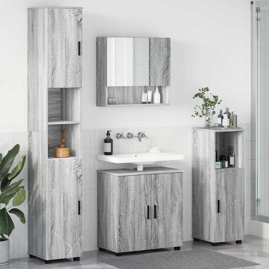 Fürdőszoba bútor szett 4 db Szürke Sonoma 61 x 35 x 64 cm