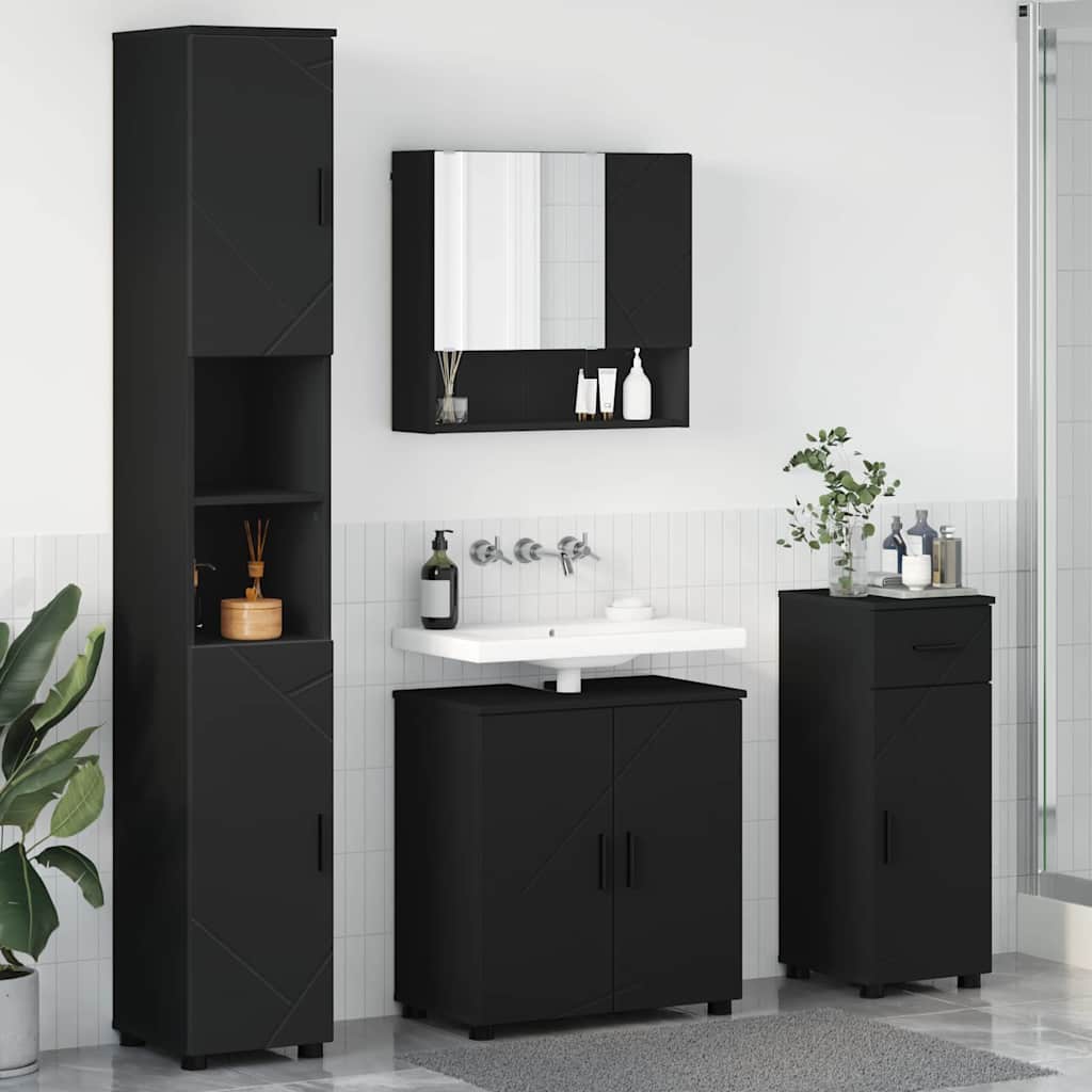 Fürdőszoba bútor szett fiókkal 4 pcs Fekete Faanyag & Fém