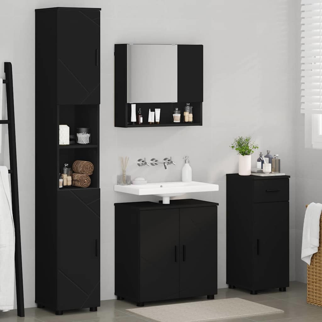 Fürdőszoba bútor szett fiókkal 4 pcs Fekete Faanyag & Fém