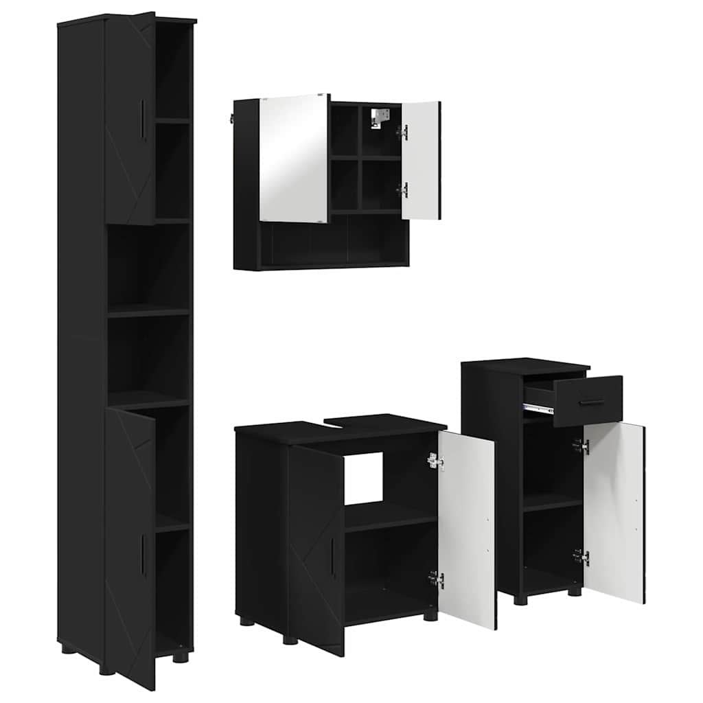 Fürdőszoba bútor szett fiókkal 4 pcs Fekete Faanyag & Fém