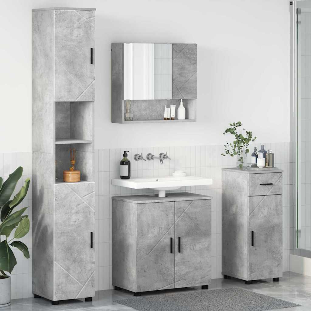 Fürdőszoba bútor szett fiókkal 4 pcs Beton Szürke Faanyag & Fém