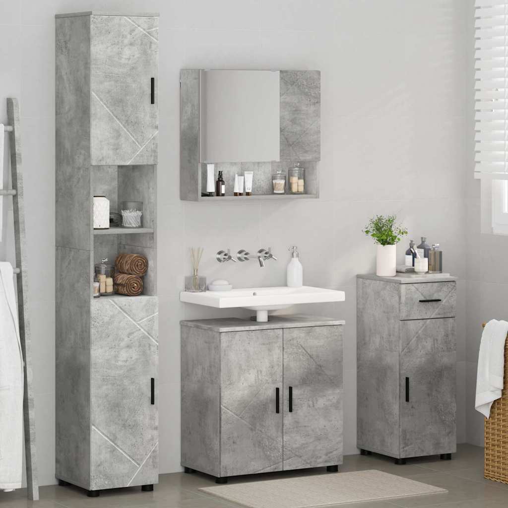 Fürdőszoba bútor szett fiókkal 4 pcs Beton Szürke Faanyag & Fém