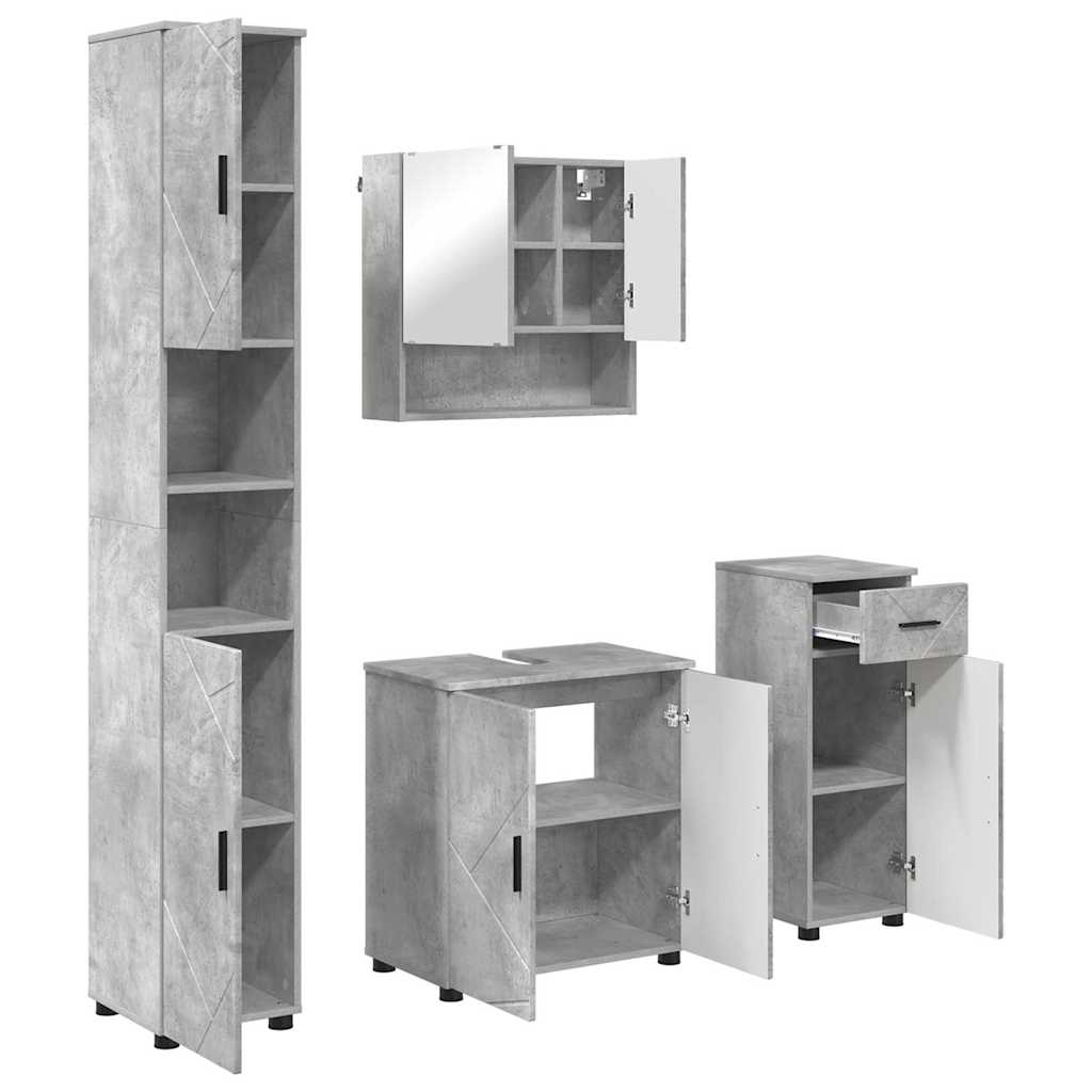 Fürdőszoba bútor szett fiókkal 4 pcs Beton Szürke Faanyag & Fém