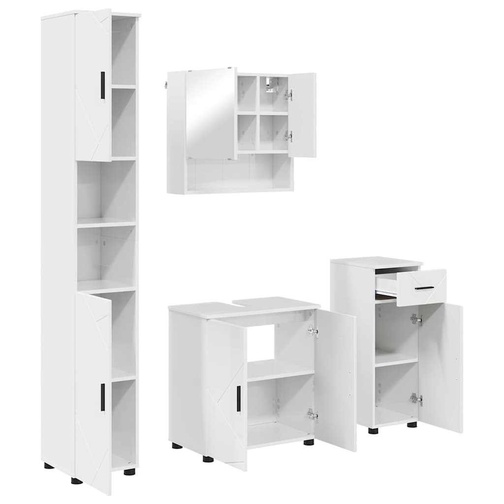 Fürdőszoba bútor szett 4 pcs Magas Fényű Fehér Faanyag & Fém