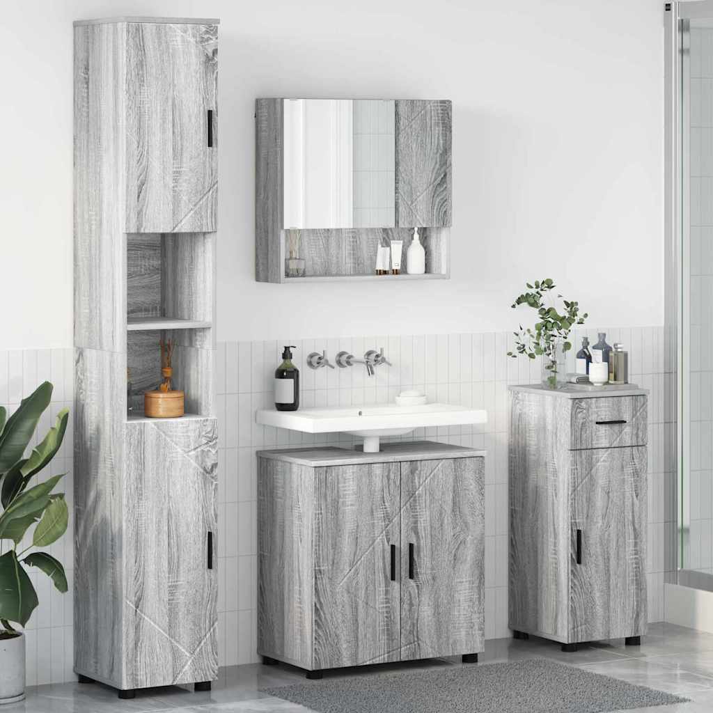 Fürdőszoba bútor szett 4 db Szürke Sonoma 61 x 35 x 64 cm