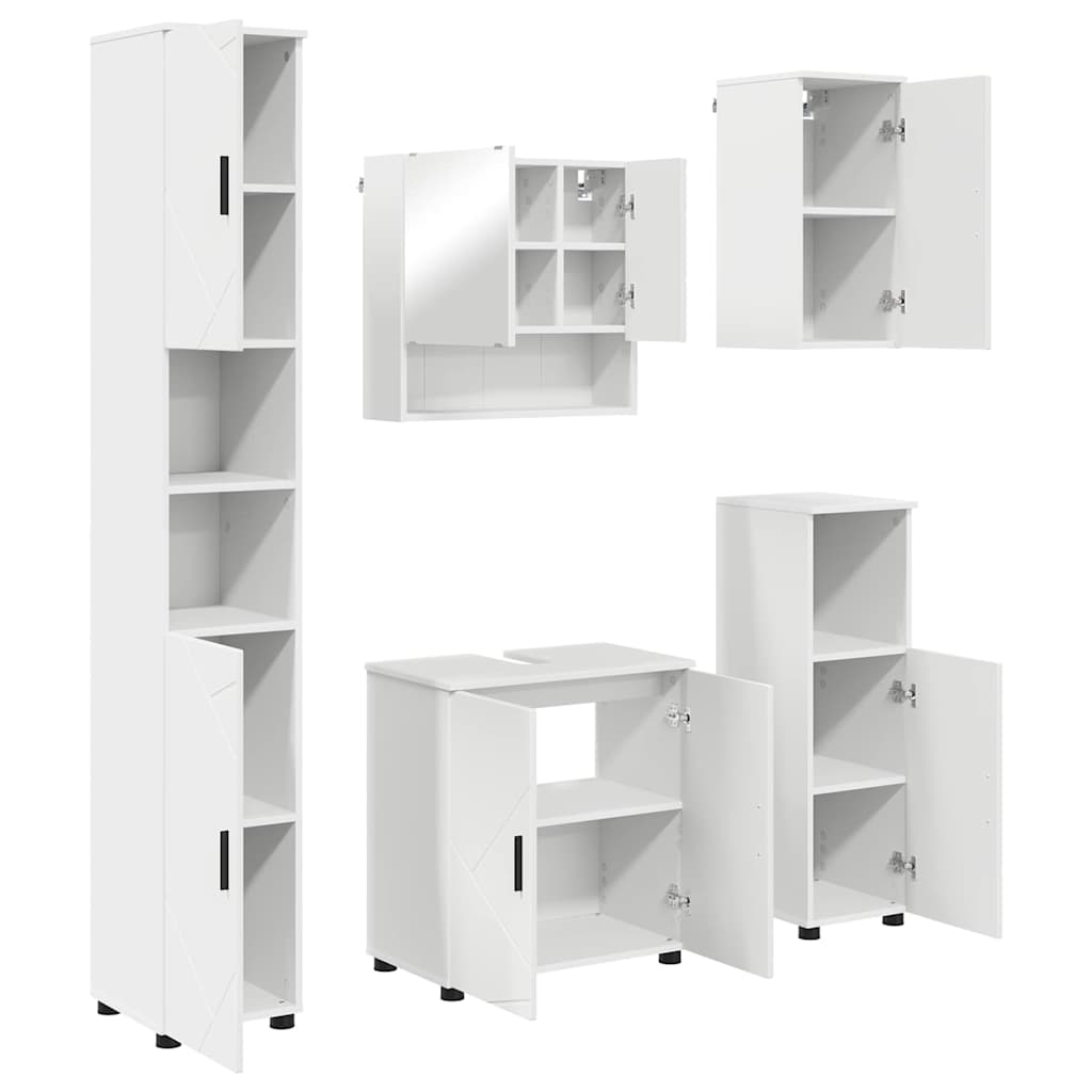 Fürdőszoba bútor szett tárolóval 5 pcs Fehér Faanyag & Fém