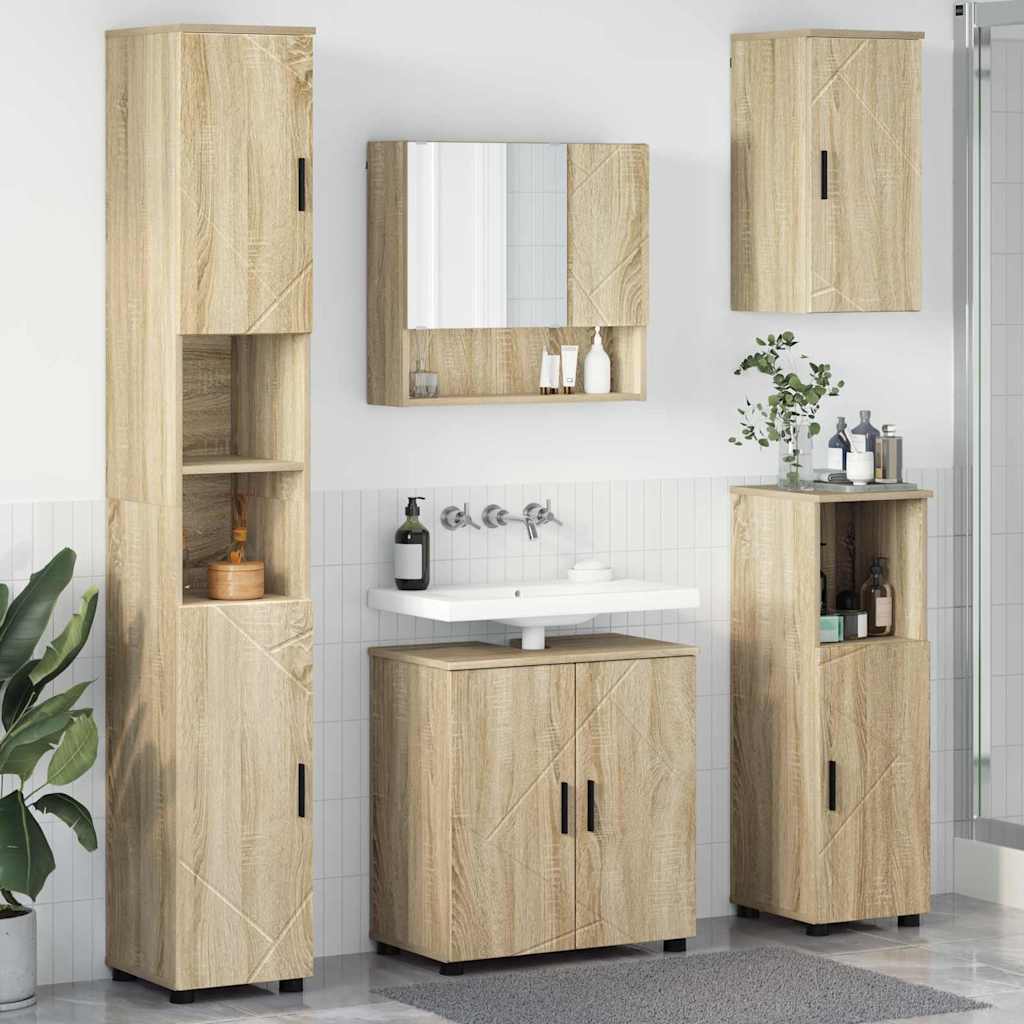 Fürdőszoba bútor szett ajtóval 5 pcs Sonoma tölgy Faanyag & Fém
