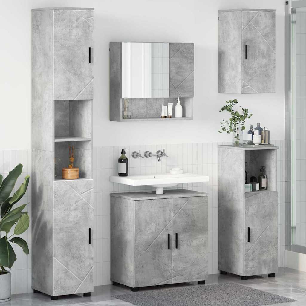 Fürdőszoba bútor szett ajtóval 5 pcs Beton Szürke Faanyag & Fém