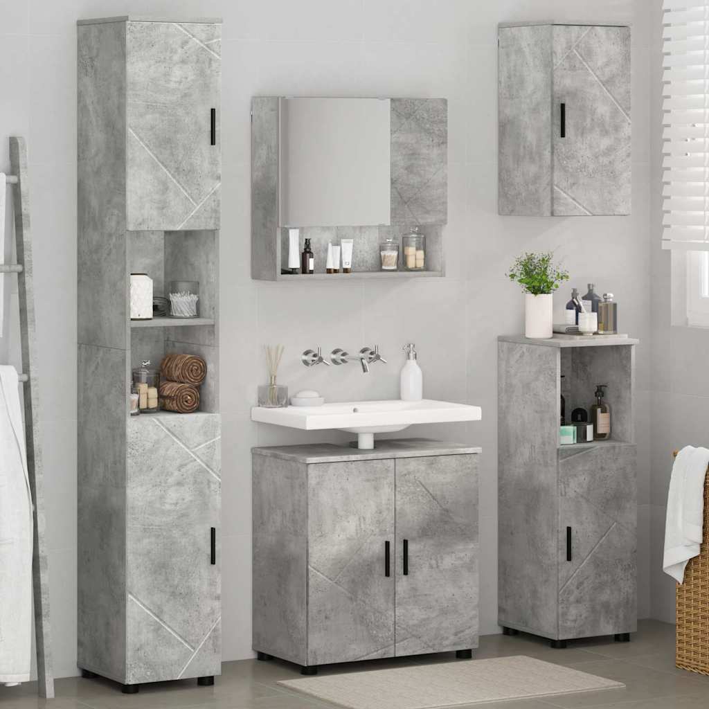 Fürdőszoba bútor szett ajtóval 5 pcs Beton Szürke Faanyag & Fém