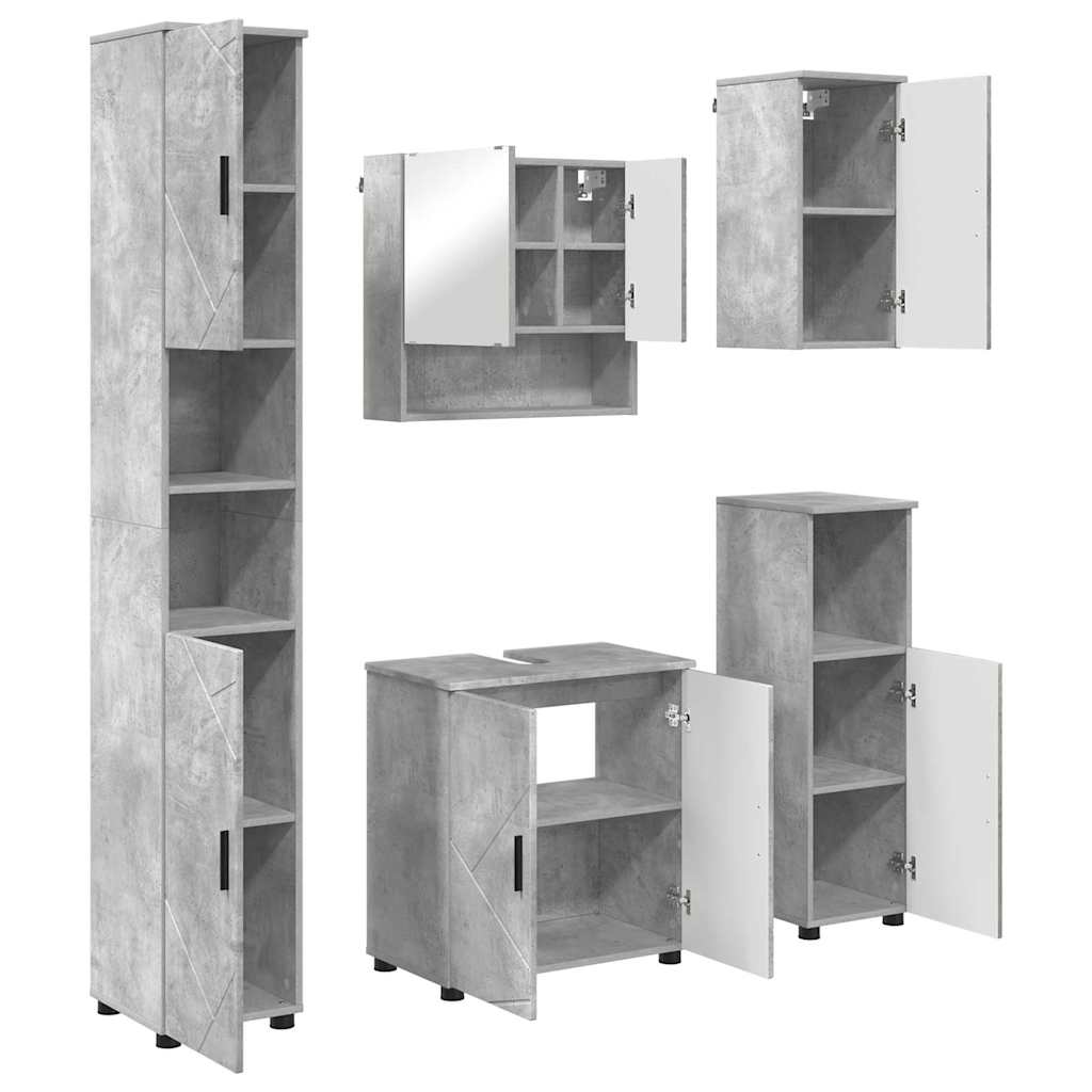 Fürdőszoba bútor szett ajtóval 5 pcs Beton Szürke Faanyag & Fém