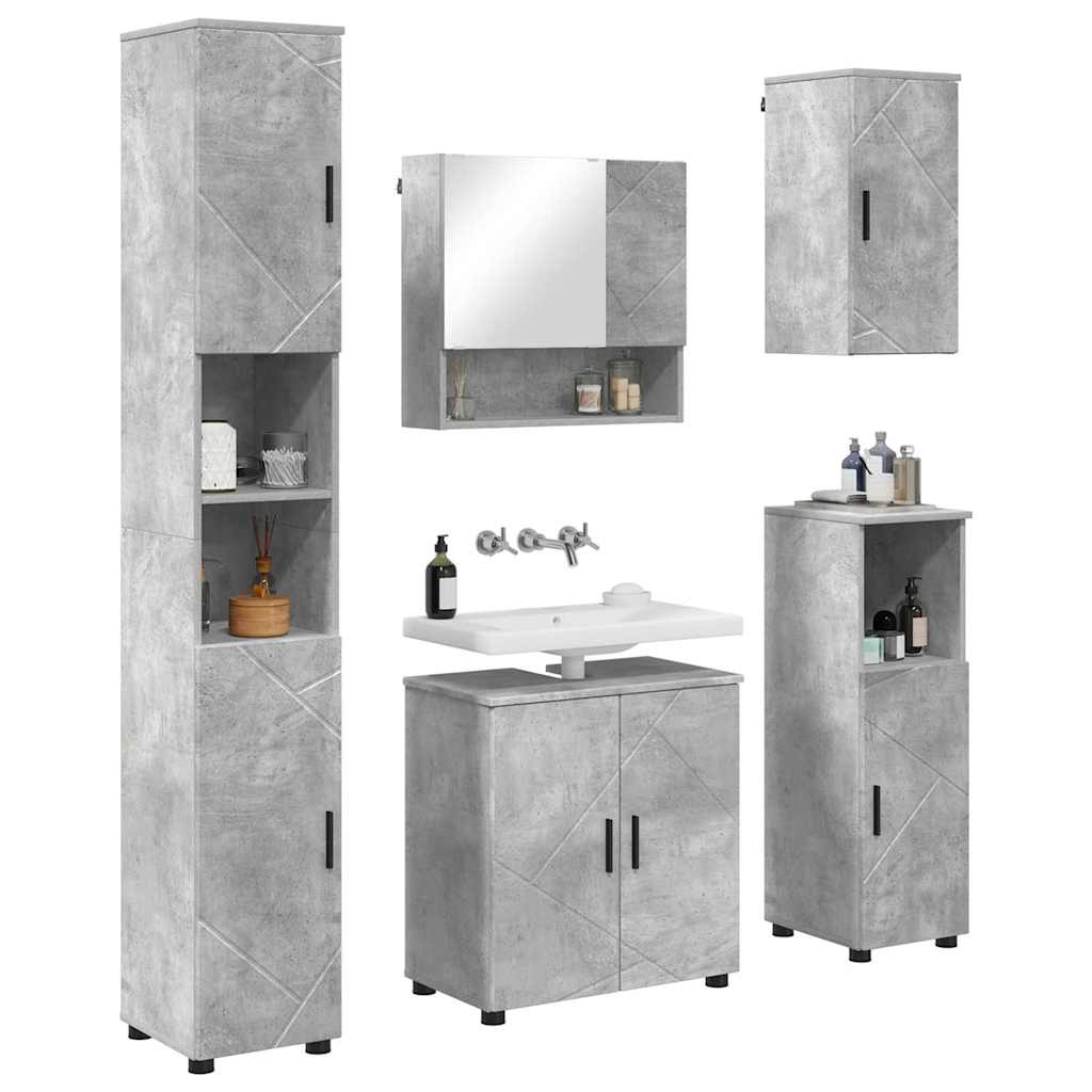 Fürdőszoba bútor szett ajtóval 5 pcs Beton Szürke Faanyag & Fém