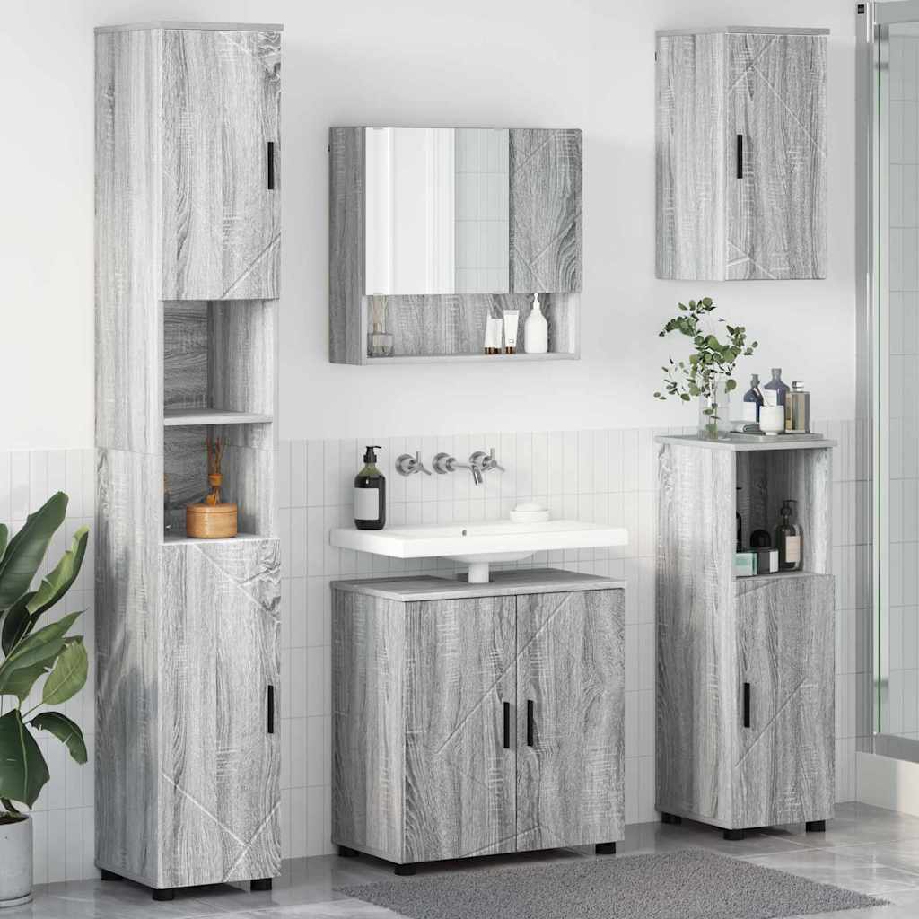 Fürdőszoba bútor szett 5 db Szürke Sonoma 61 x 35 x 64 cm