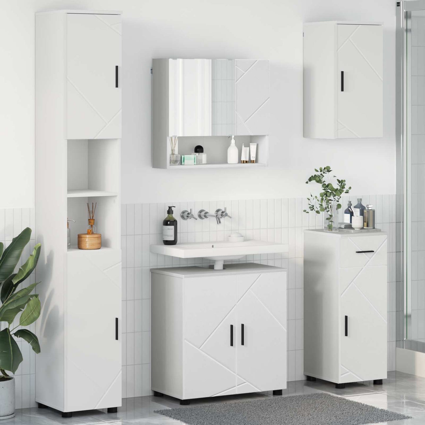 Fürdőszoba bútor szett fiókkal 5 pcs Fehér Faanyag & Fém