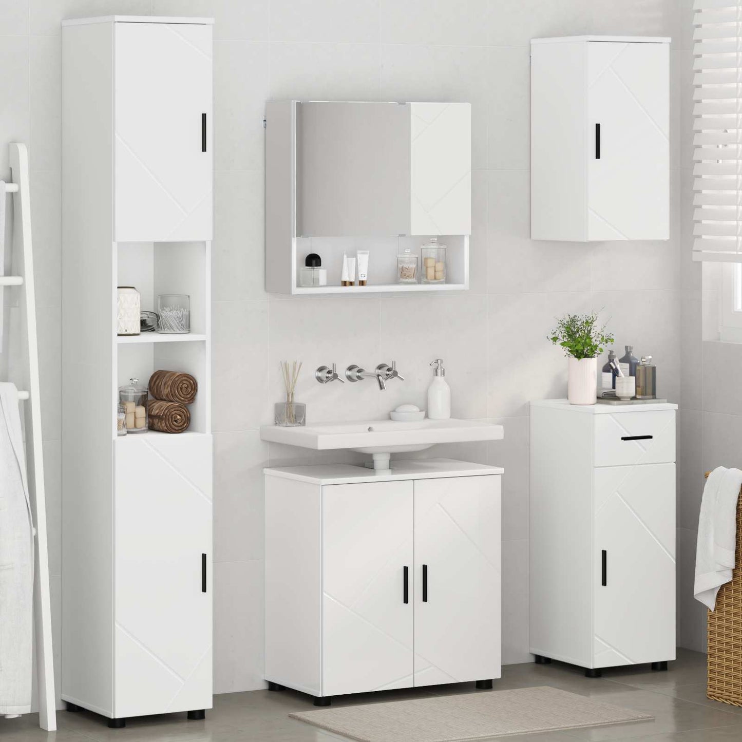Fürdőszoba bútor szett fiókkal 5 pcs Fehér Faanyag & Fém