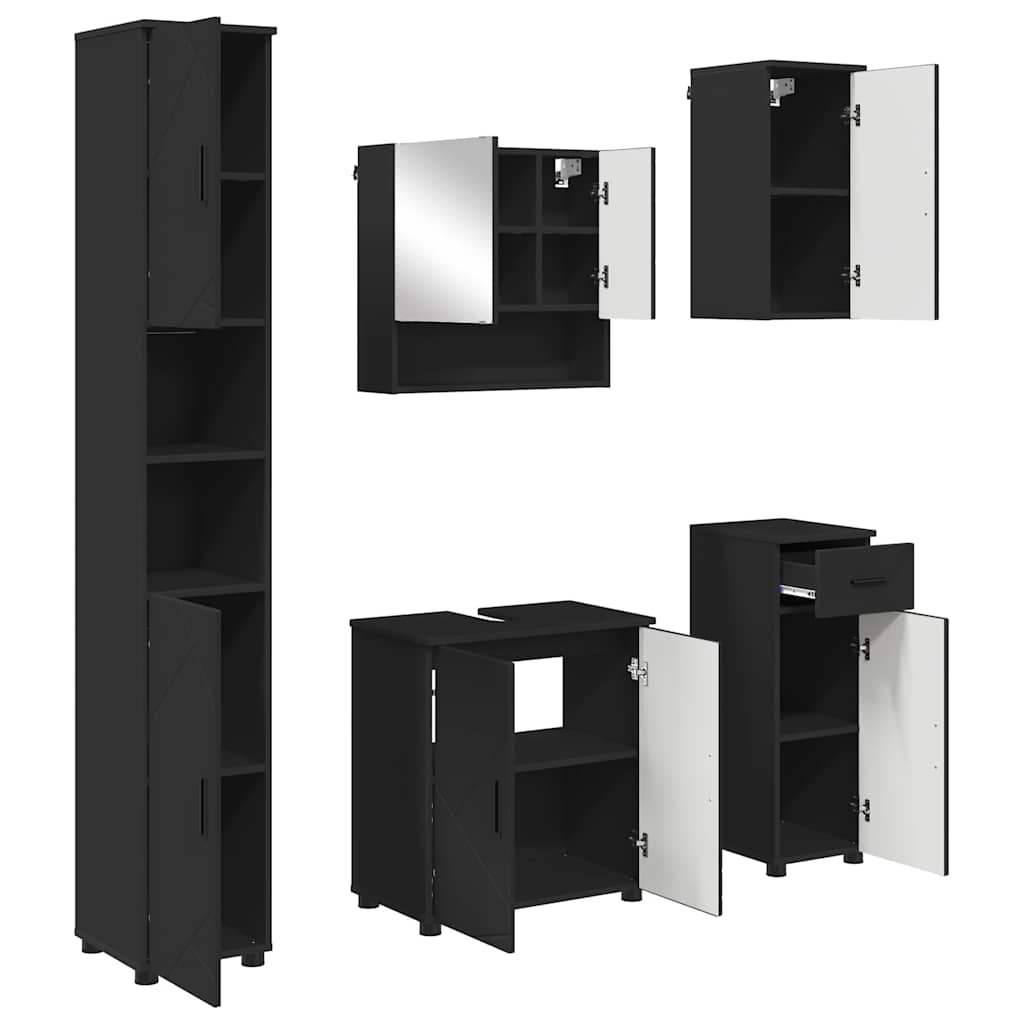 Fürdőszoba bútor szett fiókkal 5 pcs Fekete Faanyag & Fém