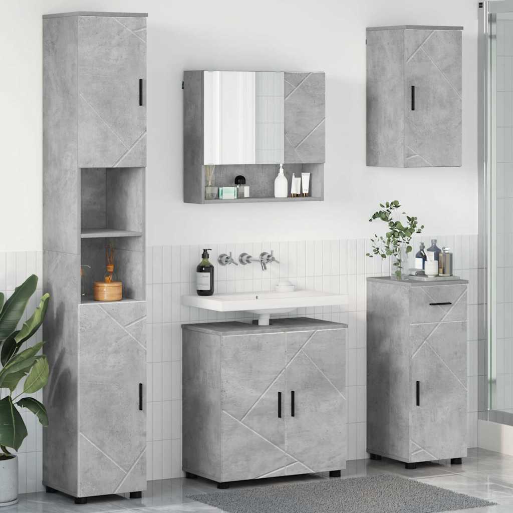 Fürdőszoba bútor szett fiókkal 5 pcs Beton Szürke Faanyag & Fém