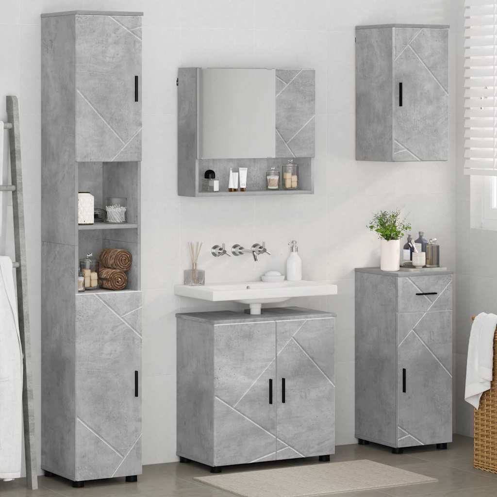 Fürdőszoba bútor szett fiókkal 5 pcs Beton Szürke Faanyag & Fém