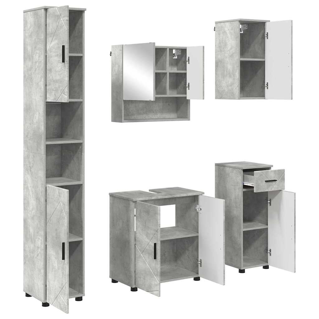 Fürdőszoba bútor szett fiókkal 5 pcs Beton Szürke Faanyag & Fém