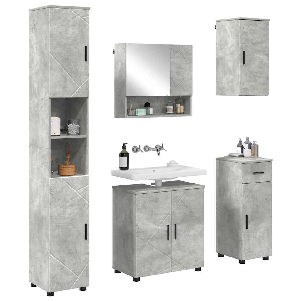 Fürdőszoba bútor szett fiókkal 5 pcs Beton Szürke Faanyag & Fém