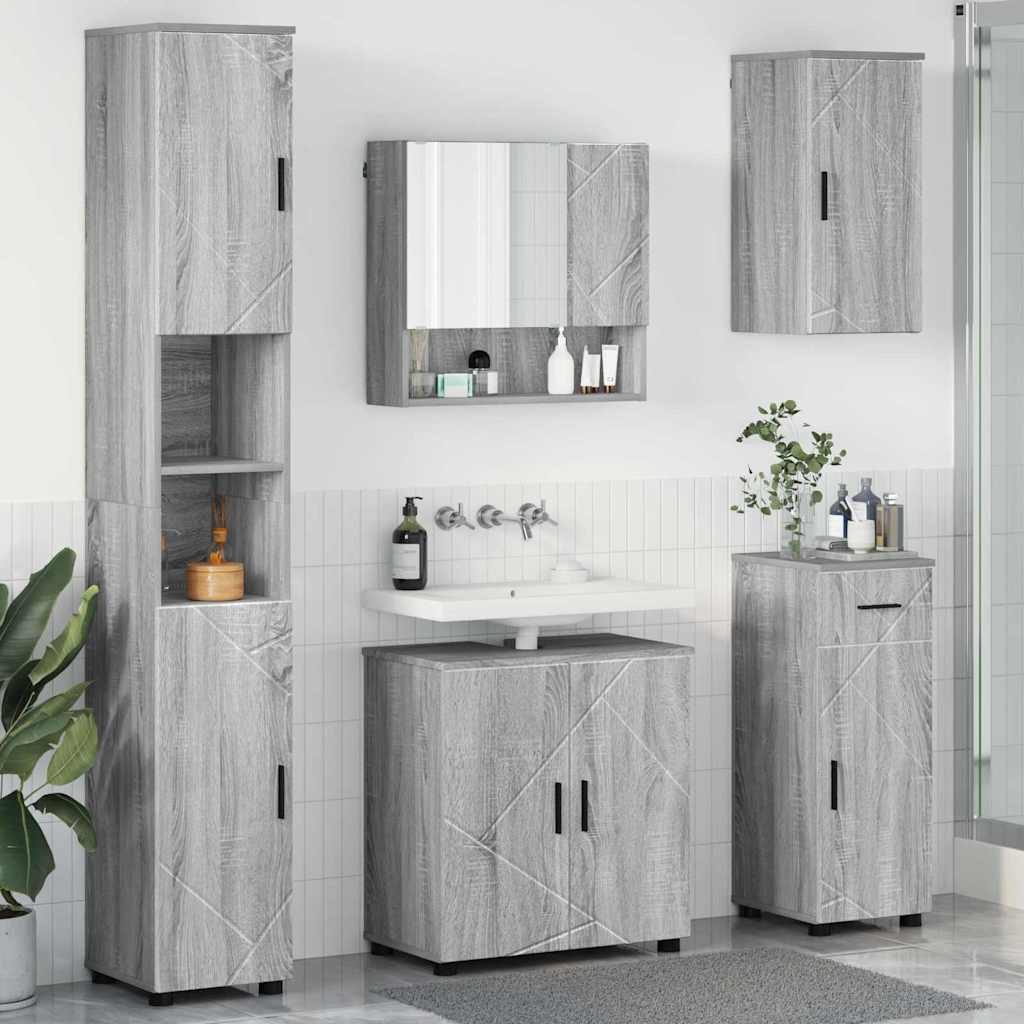 Fürdőszoba bútor szett 5 db Szürke Sonoma 61 x 35 x 64 cm