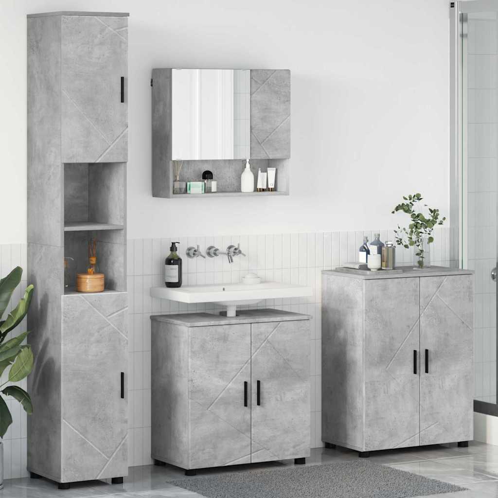 Fürdőszoba bútor szett ajtóval 4 pcs Beton Szürke Faanyag & Fém