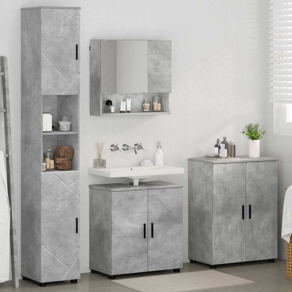 Fürdőszoba bútor szett ajtóval 4 pcs Beton Szürke Faanyag & Fém