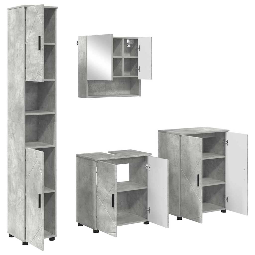 Fürdőszoba bútor szett ajtóval 4 pcs Beton Szürke Faanyag & Fém