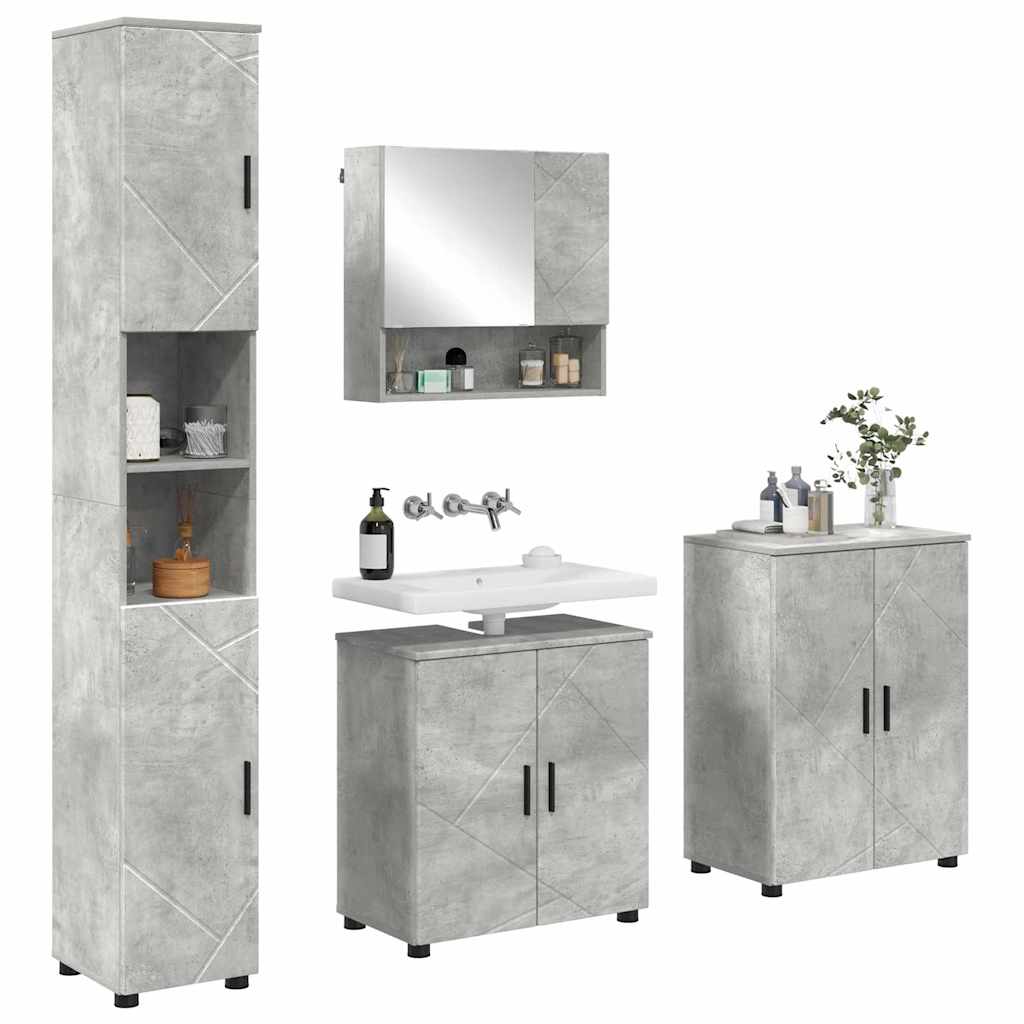 Fürdőszoba bútor szett ajtóval 4 pcs Beton Szürke Faanyag & Fém