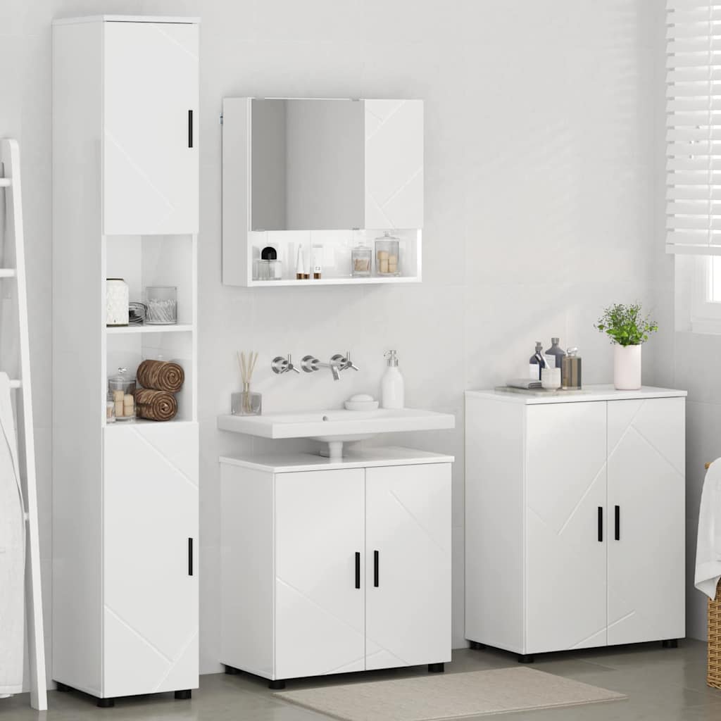 Fürdőszoba bútor szett 4 pcs Magas Fényű Fehér Faanyag & Fém