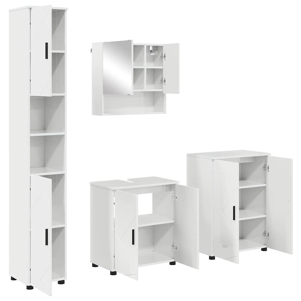 Fürdőszoba bútor szett 4 pcs Magas Fényű Fehér Faanyag & Fém
