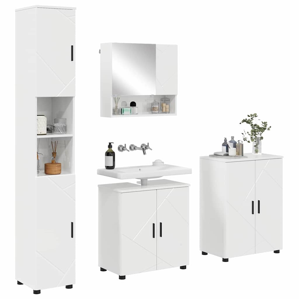 Fürdőszoba bútor szett 4 pcs Magas Fényű Fehér Faanyag & Fém