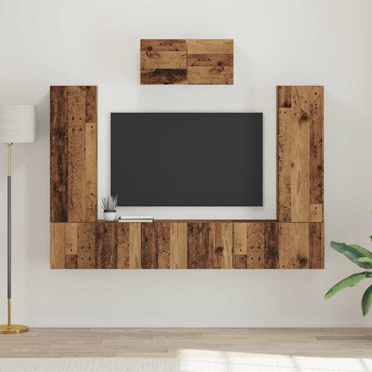 TV szekrény garnitúra Falra szerelhető 7 pcs Öreg fa Faanyag