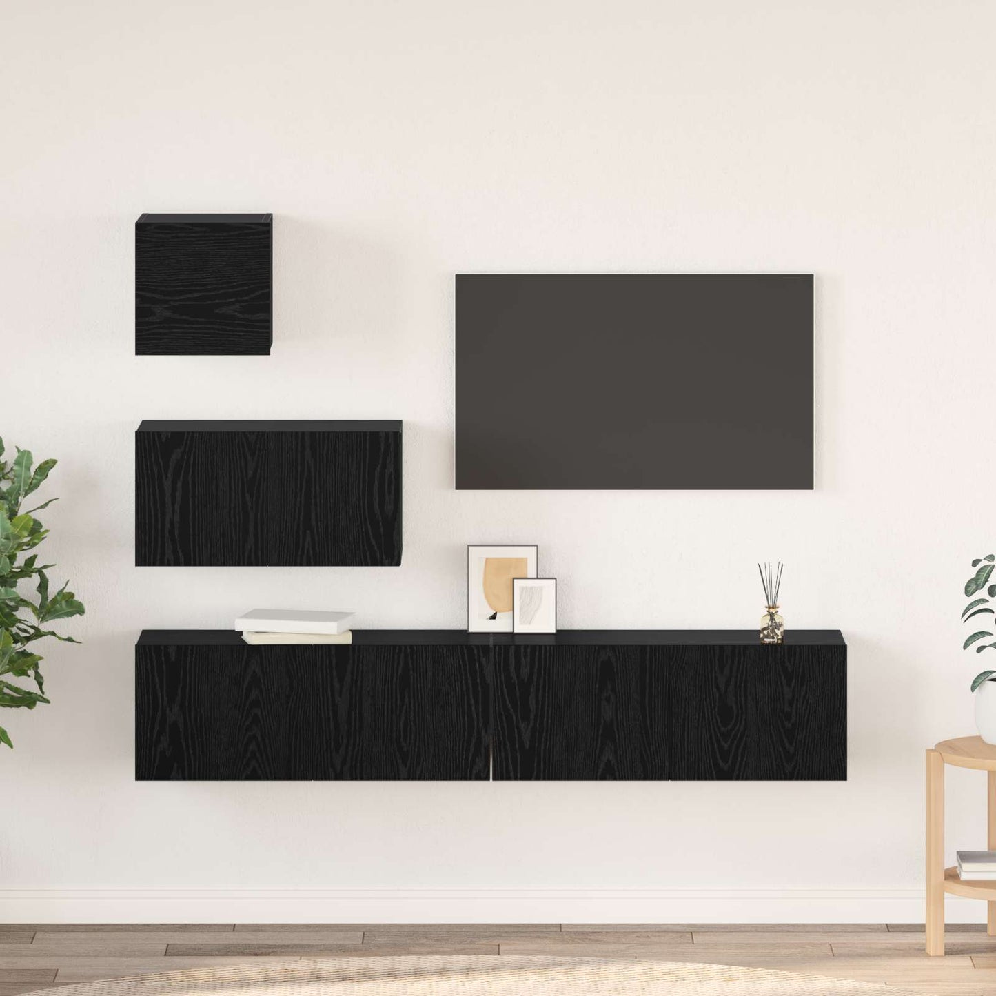 TV szekrény garnitúra 3 pcs Fekete tölgy Szerelt Fa