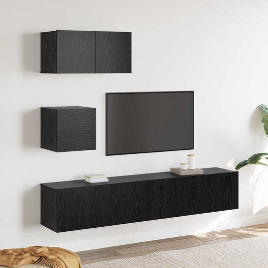 TV szekrény garnitúra 3 pcs Fekete tölgy Faanyag